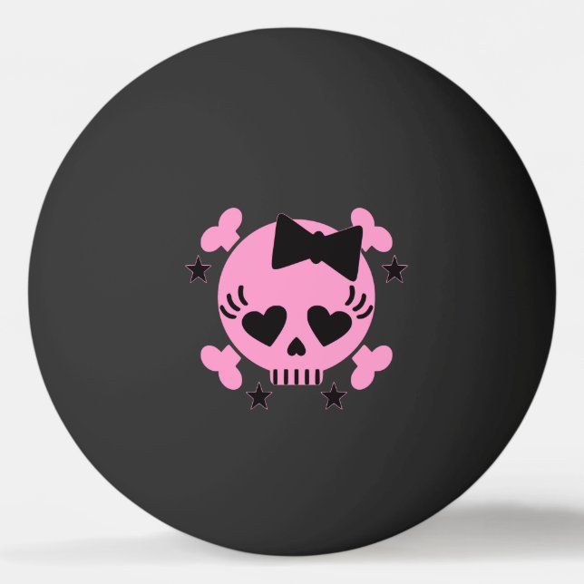 Pink Skull Black Ping Pong Ball (Front)