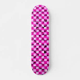 Pink Skull Chequerboard Skateboard