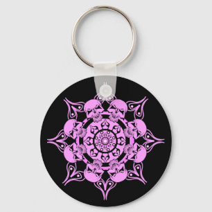 Pink Skull Circle Keychain