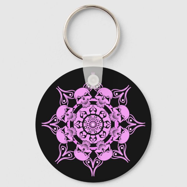 Pink Skull Circle Keychain (Front)