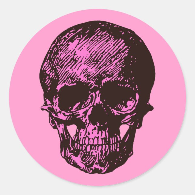 Pink Skull Classic Round Sticker (Front)