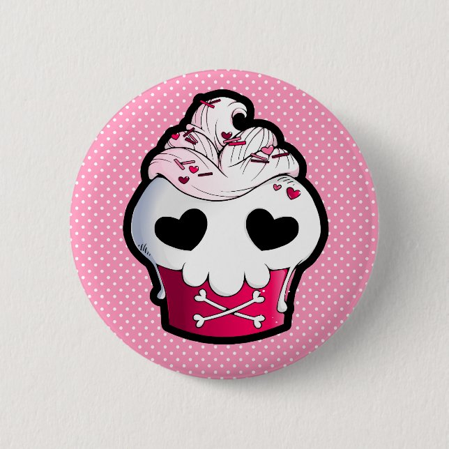 Pink Skull Cupcake 2 Inch Round Button (Front)