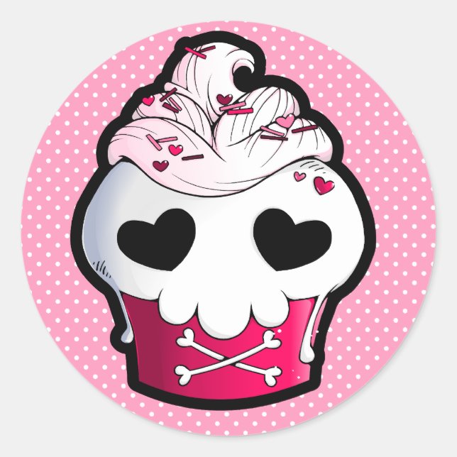 Pink Skull Cupcake Classic Round Sticker (Front)