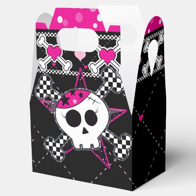 Pink Skull & Hearts Birthday Party Favour Boxes (Opened)