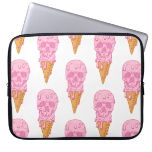 Pink skull - ice cream. Seamless pattern backgroun Laptop Sleeve