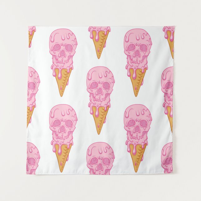 Pink skull - ice cream. Seamless pattern backgroun Tapestry (Front)
