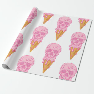 Pink skull - ice cream. Seamless pattern backgroun Wrapping Paper
