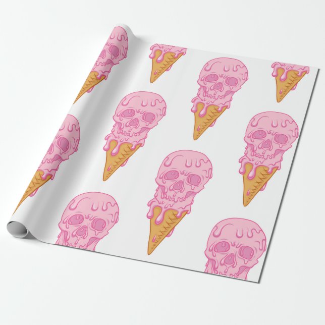 Pink skull - ice cream. Seamless pattern backgroun Wrapping Paper (Unrolled)