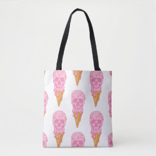 Pink skull ice cream, seamless pattern. tote bag