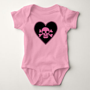 Pink Skull in Heart Baby Bodysuit