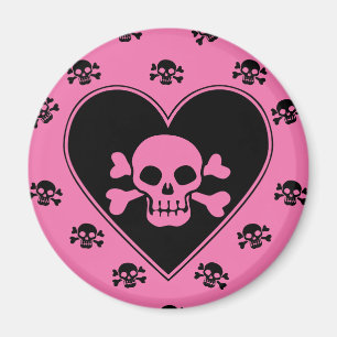 Pink Skull in Heart Magnet