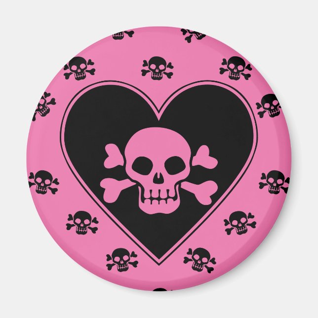 Pink Skull in Heart Magnet (Front)