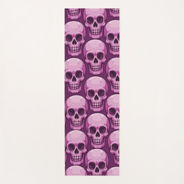 Pink Skull Pattern – Bold Repeating Design Yoga Mat (Front)