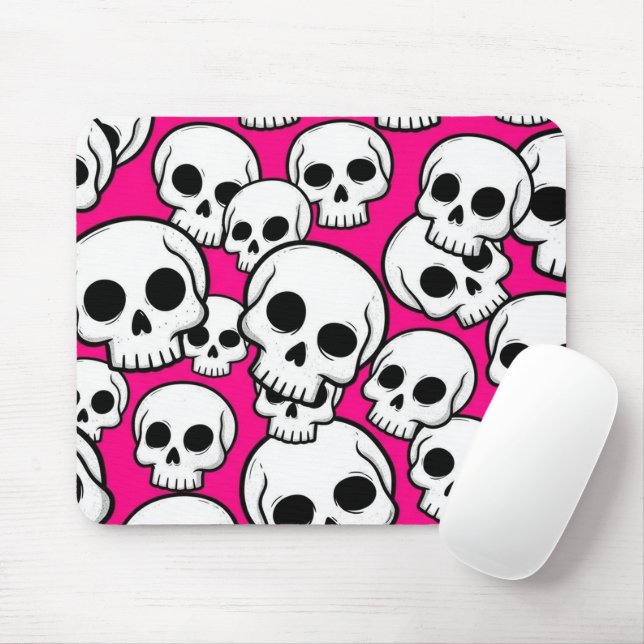 Pink Skull Pattern Mousepad (With Mouse)