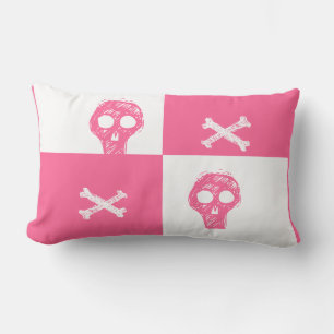 pink skull pink and white chequered board  pattern lumbar pillow