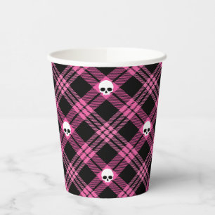 Pink Skull Plaid Paper Cup