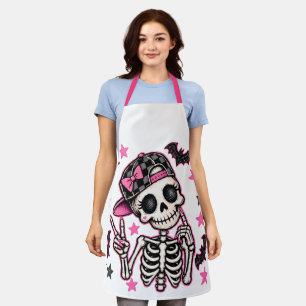 Pink Skull Skeleton Halloween Apron