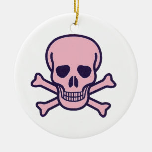 Pink Skull white round ceramic ornament