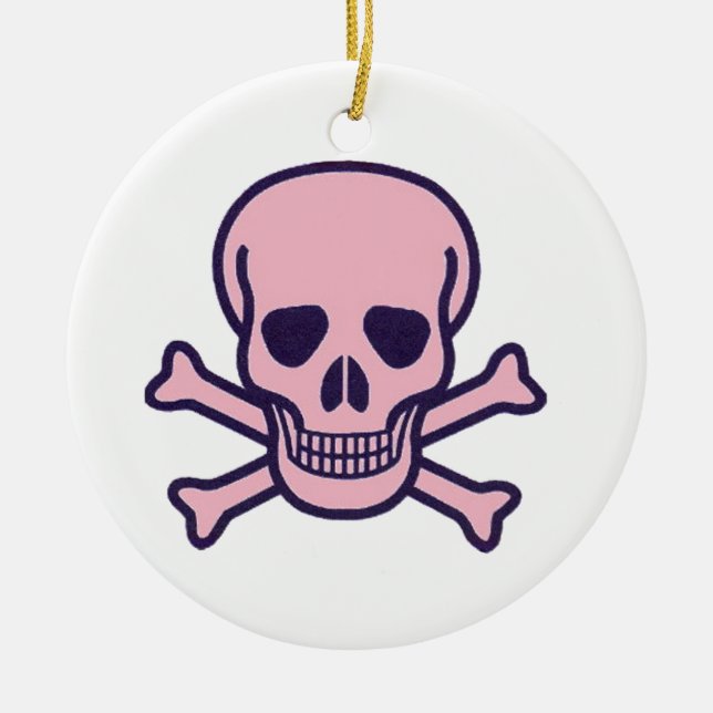 Pink Skull white round ceramic ornament 2 sided (Front)