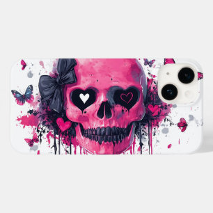 Pink Skull with Butterflies and Hearts Case-Mate iPhone 14 Case
