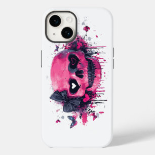 Pink Skull with Butterflies and Hearts iPhone 14 Case