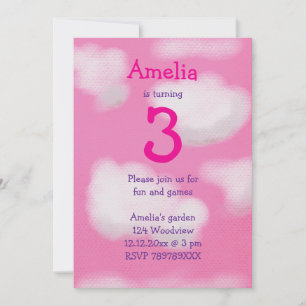 Pink sky and fluffy clouds Birthday Invitation