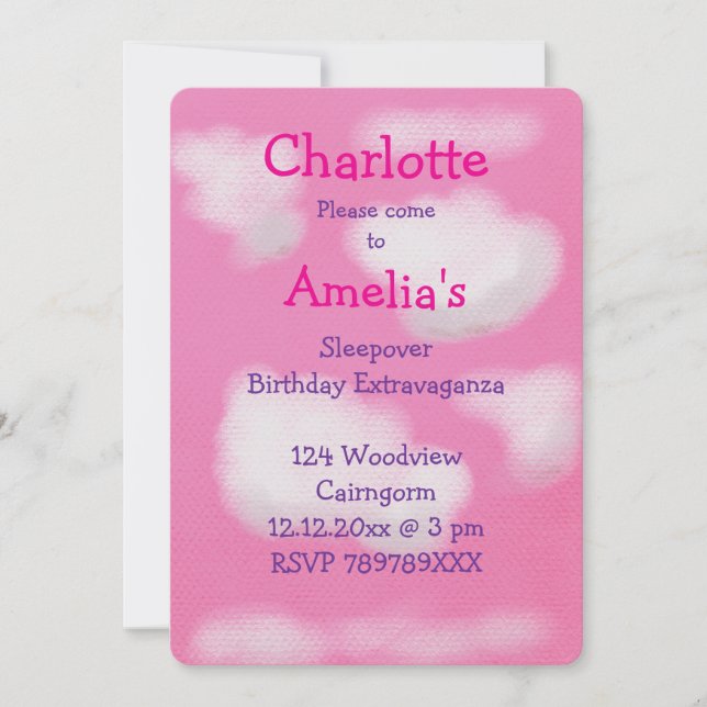 Pink sky and fluffy clouds Birthday Invitation (Front)