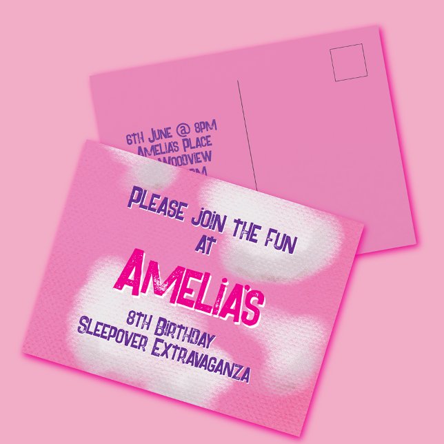 Pink sky and fluffy clouds Birthday Invitation Postcard (Creator Uploaded)