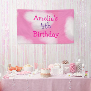 Pink sky and fluffy Clouds Personalized Birthday Banner