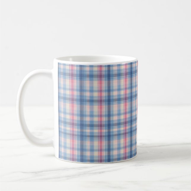Pink sky blue check pattern mug (Left)