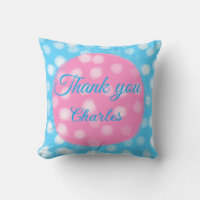Pink sky blue white polka dots thank you add name 