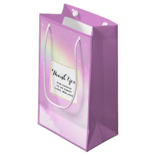 Pink Sky Fluffy Clouds and Rainbow Party Thank You Small Gift Bag