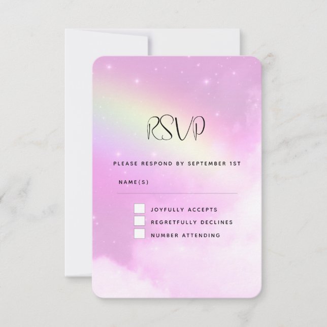 Pink Sky with Lemon Yellow Rainbow Wedding RSVP Card (Front)