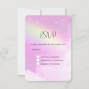 Pink Sky with Lemon Yellow Rainbow Wedding RSVP Card