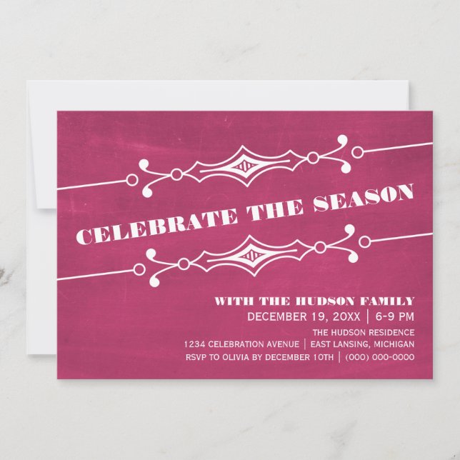 Pink Slanted Chalkboard Fête Invitation (Devant)