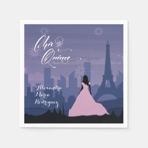 Pink & Slate Blue Paris Fireworks Quinceañera Napkin