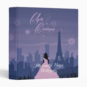 Pink & Slate Blue Paris Fireworks Quinceañera Tri- Binder