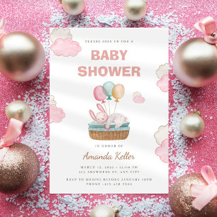 Pink Sleeping Bunny Baby Shower Invitation