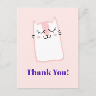 Pink Sleeping Kitty Cat Party Thank You Postcard