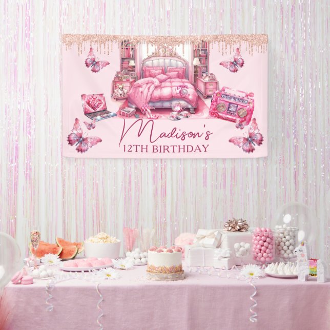 Pink Sleepover Girl Birthday Personalized Banner (Party)