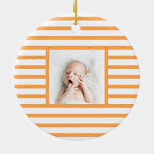 Pink Sleepy Baby Dino   Orange Stripe Modern Ceramic Ornament