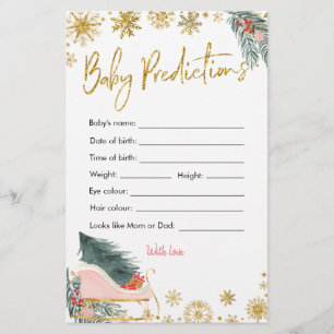 Pink Sleigh Christmas Baby Shower Baby Prediction