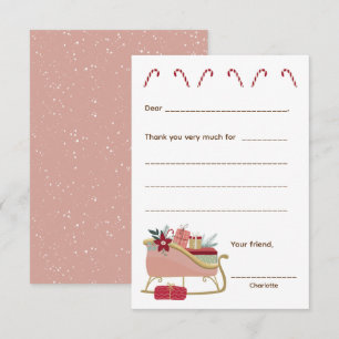 Pink Sleigh Thank you note, fill in the blank card