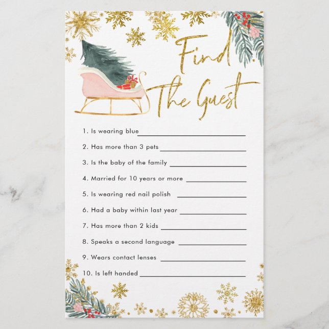 Pink Sleigh Winter Baby Shower Find The Guest (Front)