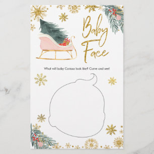 Pink Sleigh Winter Snowflake Baby Shower Baby Face