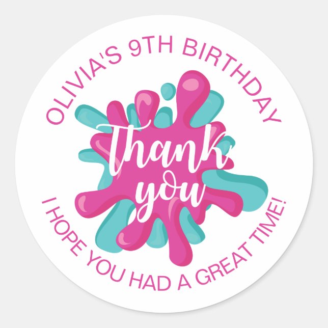 Pink Slime Time Birthday Party Favour  Classic Round Sticker (Front)
