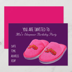 Pink slipper Slumber sleepover birthday party Invitation