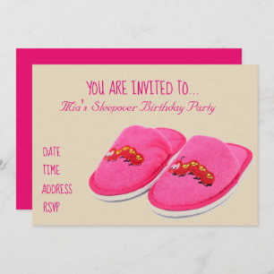 Pink slipper Slumber sleepover birthday party Invitation