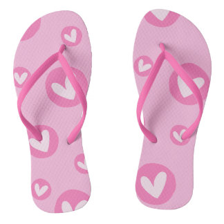 Pink Slippers with Heart Pattern Flip Flops