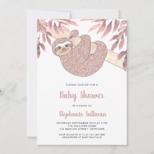 Pink Sloth Baby Shower Invitation